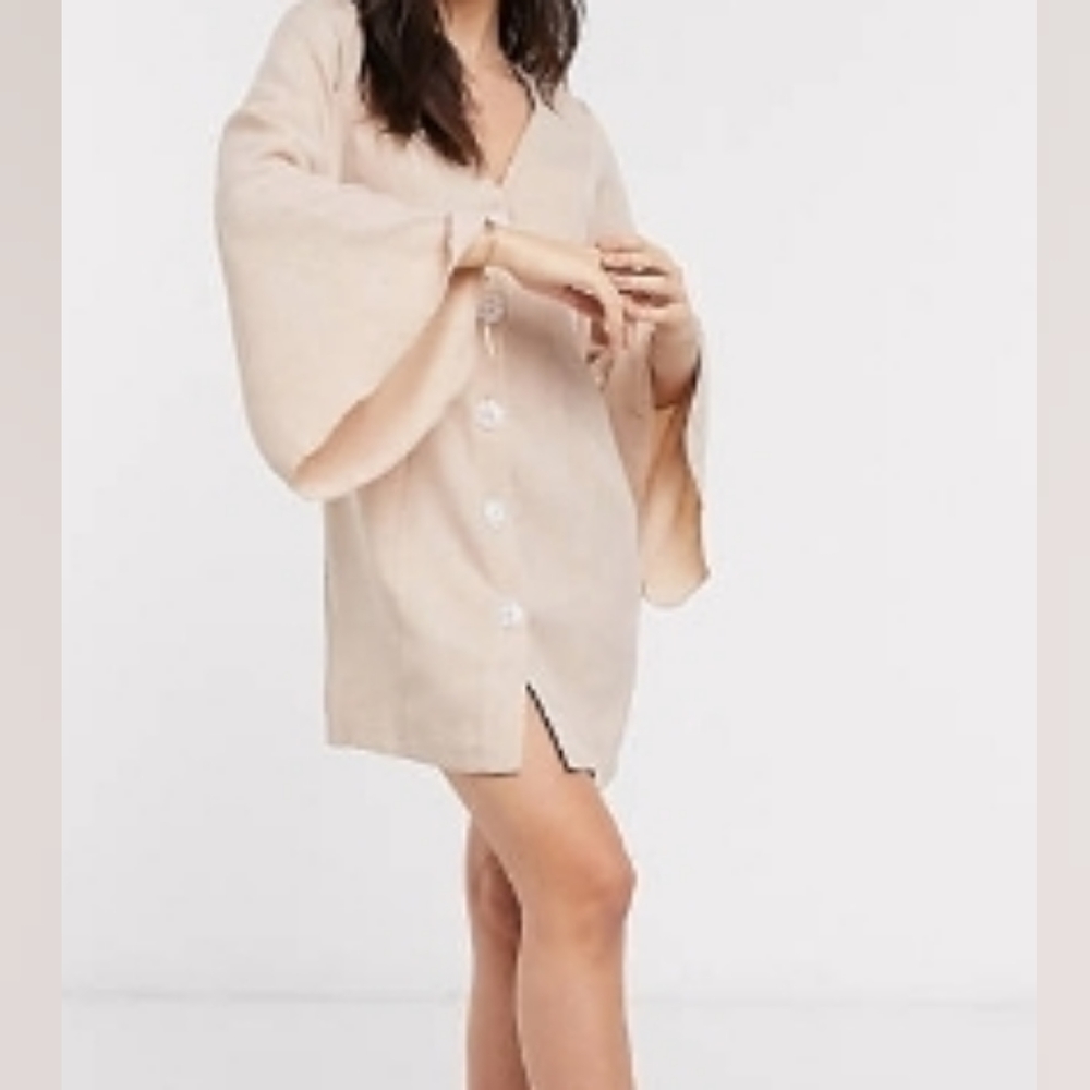 Asos Design Button Through Linen Look Mini Dress … - image 1